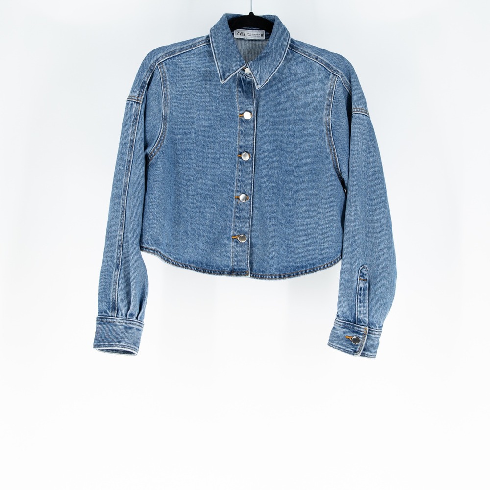 Zara Women's Cotton Button Front Collared Denim Jean Jacket XS Blue